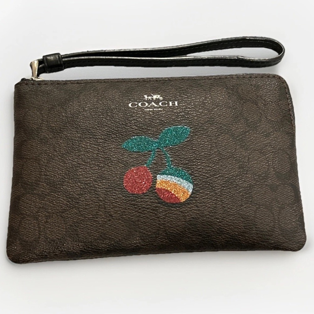 Coach Signature Cherry Corner Zip Wristlet F31891 EUC